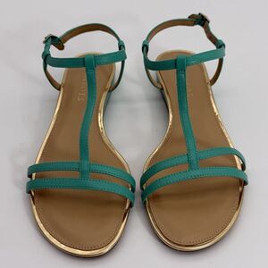 Talbots Womens 7 Forest Green Minimalist Strappy Sandals Flat Ankle Strap NIB